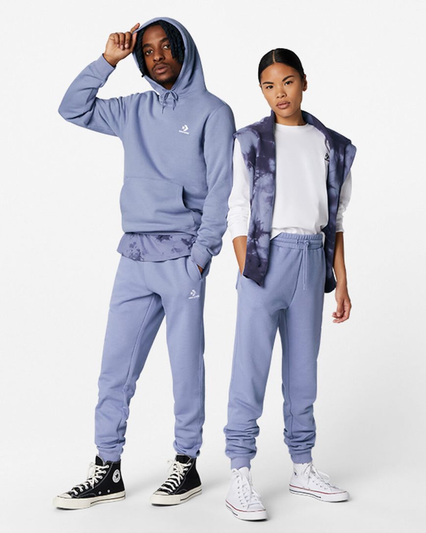 Men's Converse Go-To Embroidered Star Chevron Standard Fit Fleece Sweatpants Purple | AU 85431Z